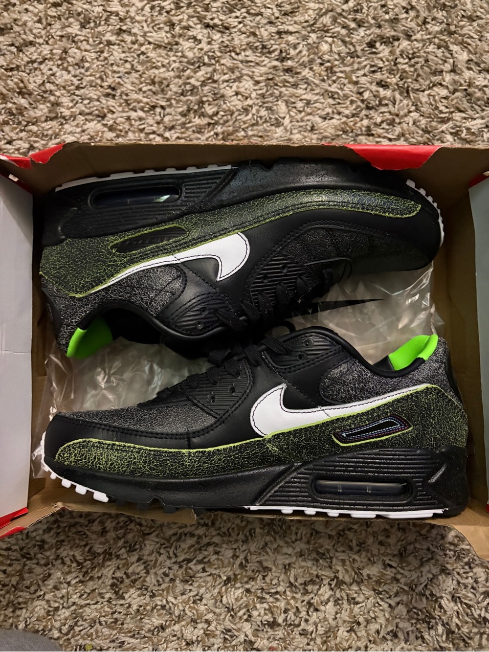Size - 10 Nike Air Max 90Men's Black Sneakers with Neon specs United